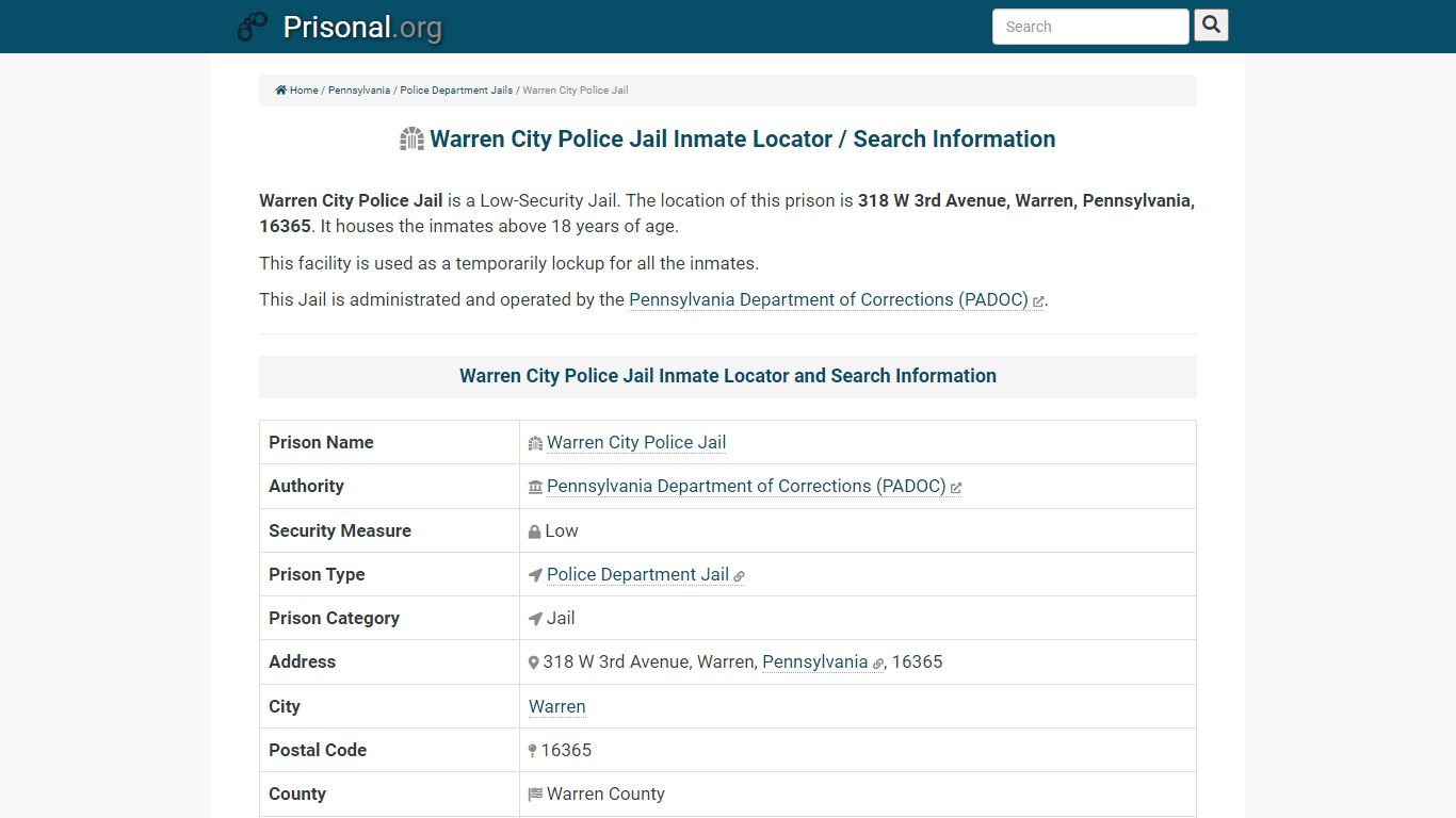 Warren City Police Jail-Inmate Locator/Search Info, Phone ...
